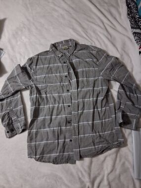 Vans Men's Large Gray Striped Plaid Button Up Shirt Long Sleeve